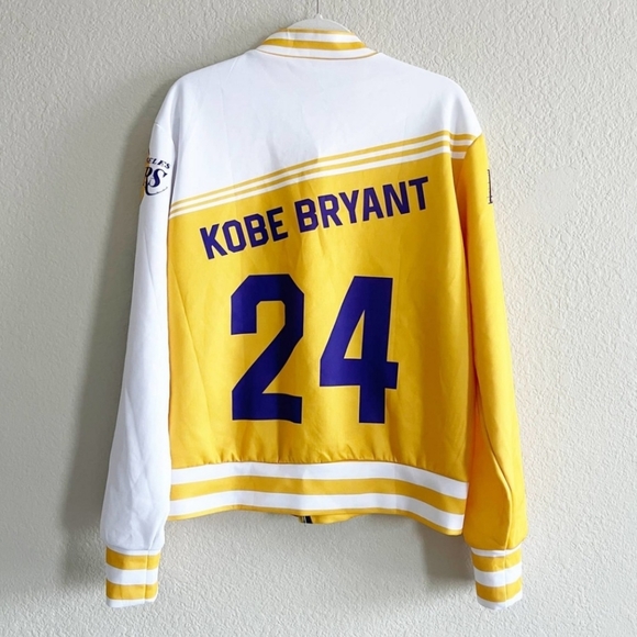 Kobe Bryant Mens NBA Los Angeles LA Lakers Button Front Athletic Jacket Yellow - Picture 5 of 8